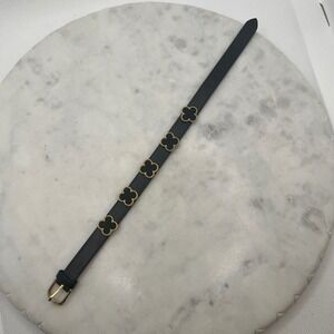 Black Clover Leather Bracelet Faux Quatrefoil Flower Adjustable Buckle Strap New